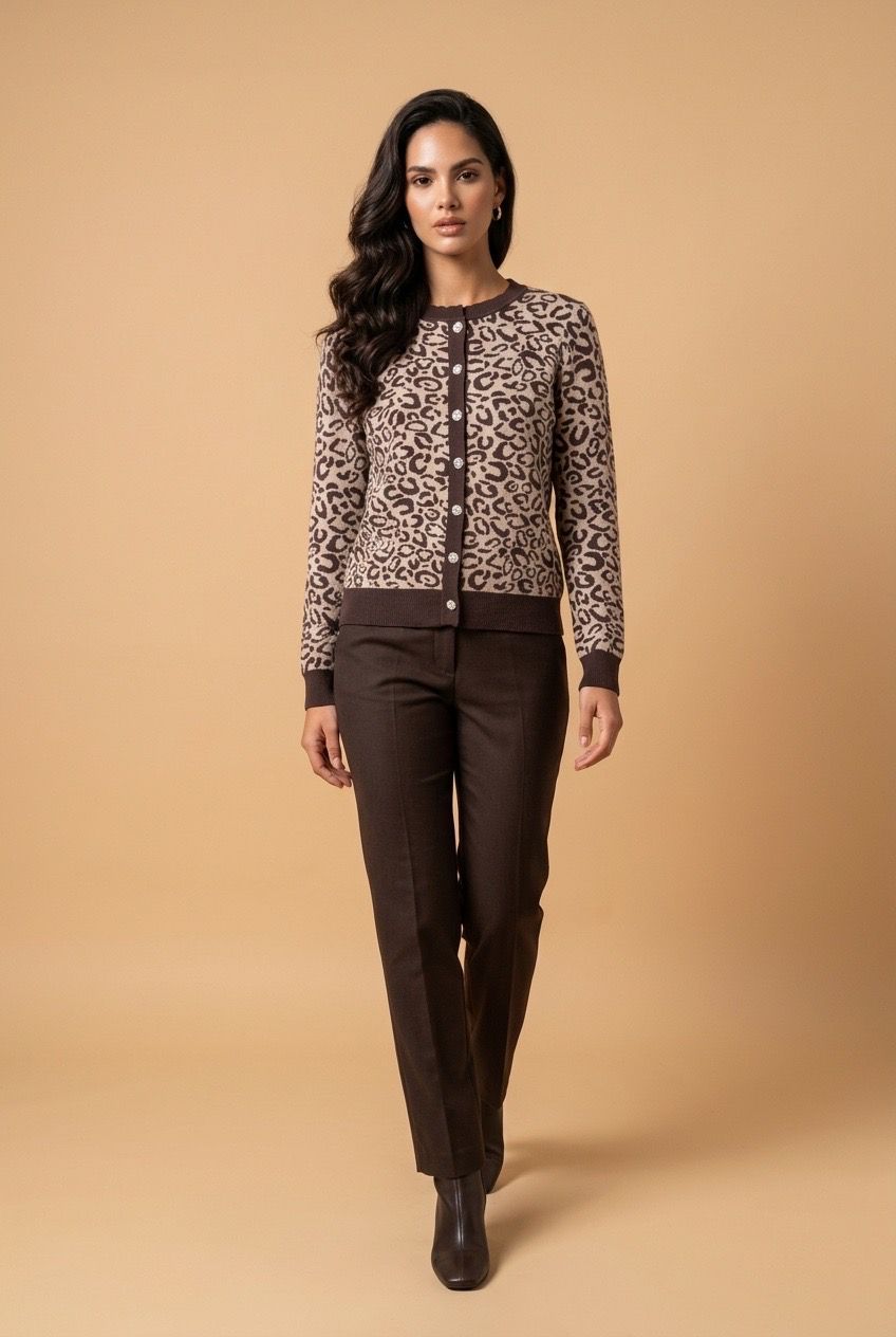 Leopard print cardigan with button detail